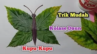 Kolase Dari Daun Bentuk Kupu Kupu || Cara Mudah Cepat Dan Kreatif Membuat Kolase