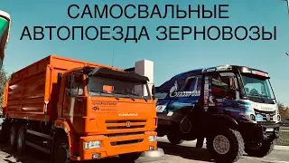 Самосвальные автопоезда зерновозы / КамАЗ самосвал 65115 / прицеп трехосный самосвал зерновоз