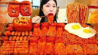 ASMR MUKBANG| 직접 만든 불닭 버섯 불닭쌈 소세지 스팸 먹방 & 레시피 SPICY MUSHROOMS AND FIRE NOODLES EATING