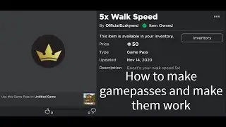 How to make a GAMEPASS in ROBLOX STUDIO 2020!
