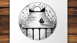 Landscape Drawing in a Circle | Easy Pencil Drawing Landscape Drawing | Drawing Step by Step