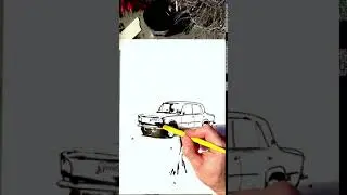 Ink cola pen car drawing process.