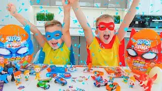 Vlad và Niki cưỡi trên ô tô và đuổi theo những quả trứng bất ngờ của Khủng long bằng Đồ chơi