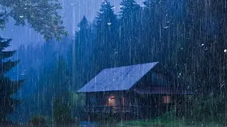 Goodbye Insomnia With Heavy RAIN Sound | Rain Sounds On Old Roof In Foggy Forest At Night, Study