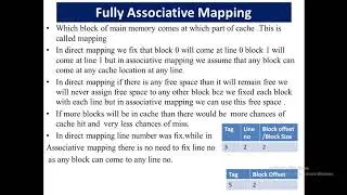 fully Associative Mapping|set ways mapping|comparison of Direct mapping with fully associative mapp