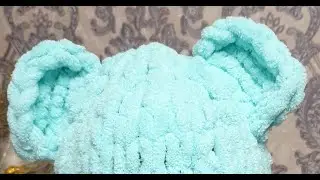 Ушки мишки для балаклавы из пряжи Ализе Пуффи Alize PUFFY. Ear for a child's hat