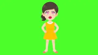 Girl cartoon character animation green screen@Editor G