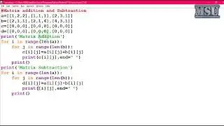 GE8161 Problem Solving and python Programming Laboratory 15   Matrix Addition and Matrix Subtraction
