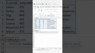 Excel’de Sırala-Sort formülü 