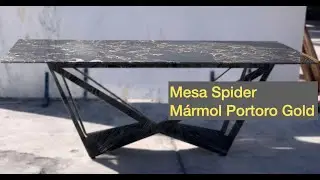 Mesa de Comedor de Mármol negro Portoro Gold - Mármol Gurza - Ciudad de México.