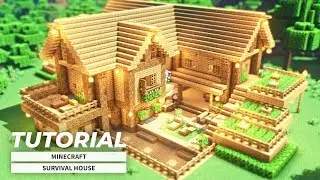[Minecraft] How To Build a Large Oak Wood Survival Starter House(Tutorial)