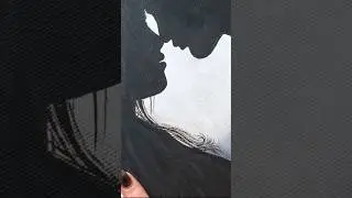 Romantic couple in love silhouette - Acrylic painting / time lapse