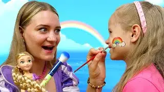 Как нарисовать радугу, снежинки и талисман? Играем в куклы в видео для девочек Рисую с Рапунцель
