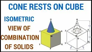 Isometric view of a cone which is resting centrally on it's base on a cube/ AutoCAD