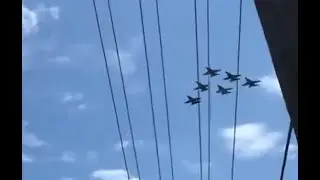 The Blue Angels fly over Frisco Texas in their spectacular F/A-18 Hornets on May 6, 2020