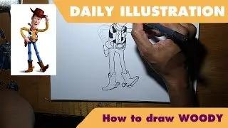 Daily illustration 11   How to draw Woody from TOY STORY with French subtitles