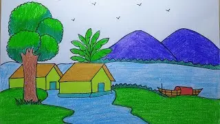 Scenery drawing / scenery drawing easy / landscape drawing easy / nature drawing