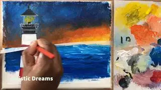Painting Challenge #007 | Acrylic Painting  WOW ART inspired | Lighthouse at night Painting