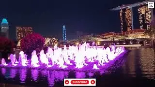 The Fullerton Hotel Water Fountain Colorful Changing Night Lights Singapore