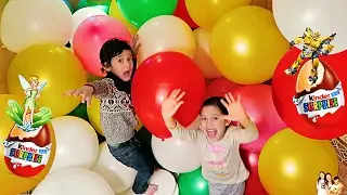GIANT BALLOON POP CHALLENGE PARTY KINDER EGGS FUN FOR KIDS