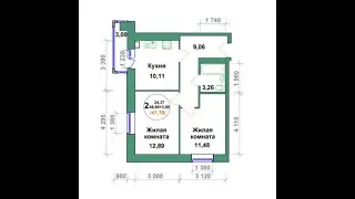 Уфа, Кузнецовкий затон. ЖК Альпийский парк. 2ком 47,7(м2)