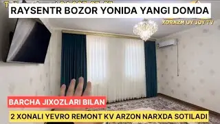 Urganch shaxar raysentr bozor yonida yangi domda 2 xonali yevro remont barcha jixozlari bilan 