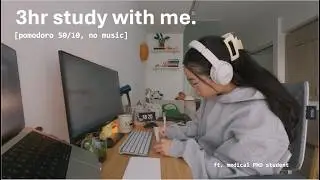 3 hour study with me 🍵 | 50/10 pomodoro & deep concentration, city noises, no music