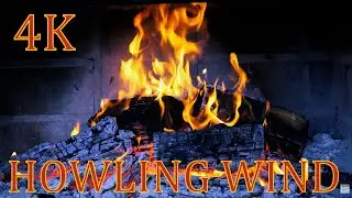 Wind howling at night in background of 2 hours 4K 🔥 Fireplace