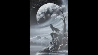 Spray paint art - Wolf and moon - made by street artist