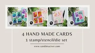 Alex Syberia Designs Special Delivery Bundle - 4 Hand Made cards with 1 stamp/stencil/die set