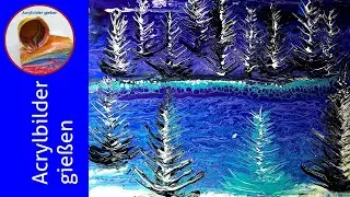 Pouring Acrylic deutsch: Winterlandschaft auf Swipe (einfach!) 🎨 Winter Landscape ENGLISH SUBTITLES