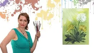Как рисовать солнечные одуванчики акрилом или гуашью
