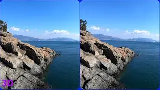 Drone 3D, Rocky Shore, Sea coast, 3D video, Magic eye, Aerial 3D, 3D SBS, Side By Side, Hyper Stereo