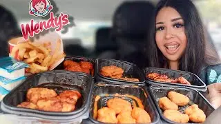 Eating Wendy's ENTIRE NEW Saucy Nuggets! (buffalo, bbq, garlic parm, spicy) fries + chili MUKBANG