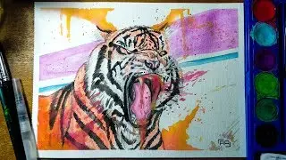 a Roaring Tiger [ Watercolor Painting ]