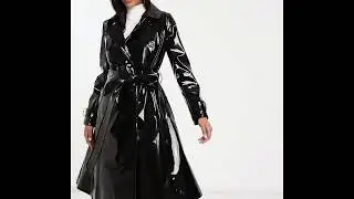 Hot vinyl double breasted patent trench coat