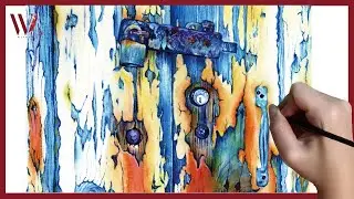 How to Paint Realistic Old Rusty Padlock on Door in Watercolor- Windy Shih