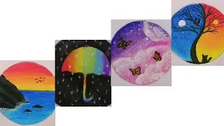 Different types of Scenery drawings in circle using Oil Pastel || Oil Pastel drawing in circle.