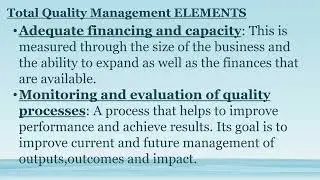 QUALITY OF PERFORMANCE   TQM ELEMENTS   part 1