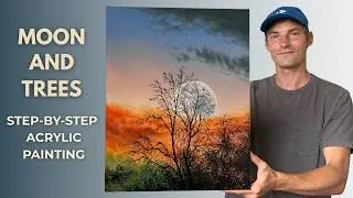 EASY Moonlight Landscape | FULL Acrylic Painting TUTORIAL