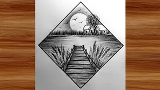 How to draw river wood bridge