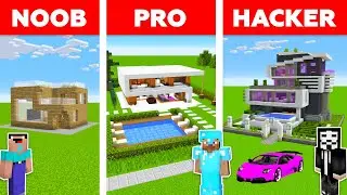 Minecraft Battle: NOOB vs PRO vs HACKER: MODERN HOUSE in MINECRAFT / Animation
