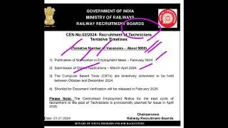 Railway Technicians New Vacancies 2024 🎊🎊 पूरा Timelime हुआ जारी Official Notification