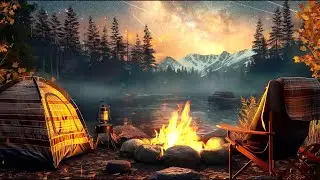 Autumn Campfire Ambience with Animals, Owls, Crickets. Autumn Night Sounds for Relax & Sleep
