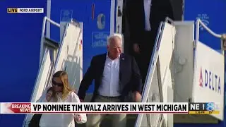 Tim Walz arrives in West Michigan
