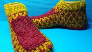 Красивые тапочки/ Следки на двух спицах/ мастер класс 