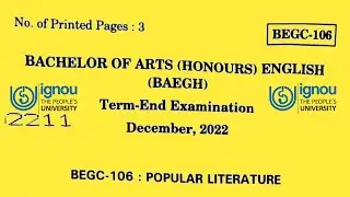 BEGC 106 Previous Year Question Paper | December 2022  BAEGH Question Paper