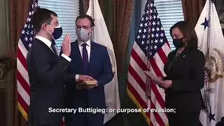 Secretary Pete Buttigieg swearing-in ceremony with Vice President Kamala Harris