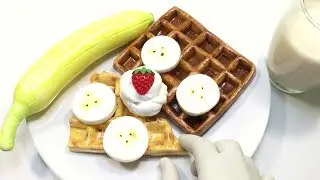 【ASMR】朝食🍌クレイクラッキング【音フェチ】Breakfast clay cracking - Banana Bread Waffles 점토 부수기