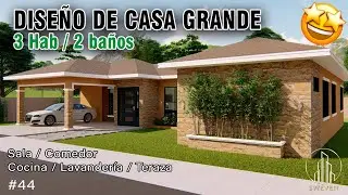 Diseño de Casa grande y hermosa | 3 habitaciones | 2 baños | sala | comedor | cocina | lavandería